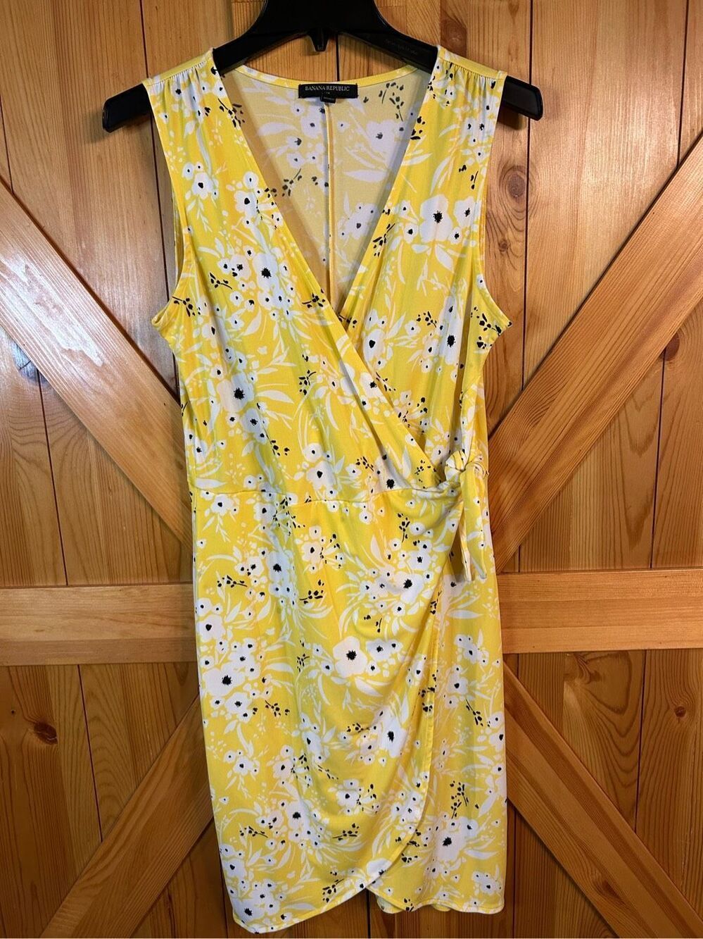 Banana Republic Yellow Floral Faux Surplice Tank Dress Medium (0163)